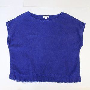Wilfred Free Linen Blend Indigo Raw Hem Crop Top